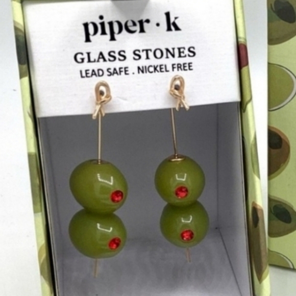 Piper K Olive Green Glass Stone Earrings - Picture 1 of 4